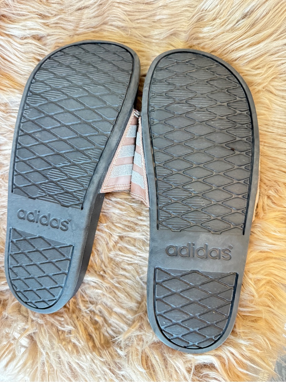 adidas Black Slides with Rose Gold & silver Metallic Straps Sz 7 EUC - Picture 4 of 6
